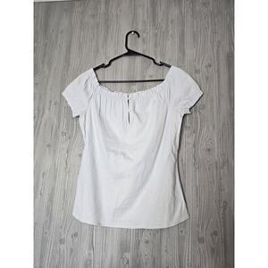 Theory Linen Blend Peasant Top Medium White Boho Cottagecore Poet Work Blouse